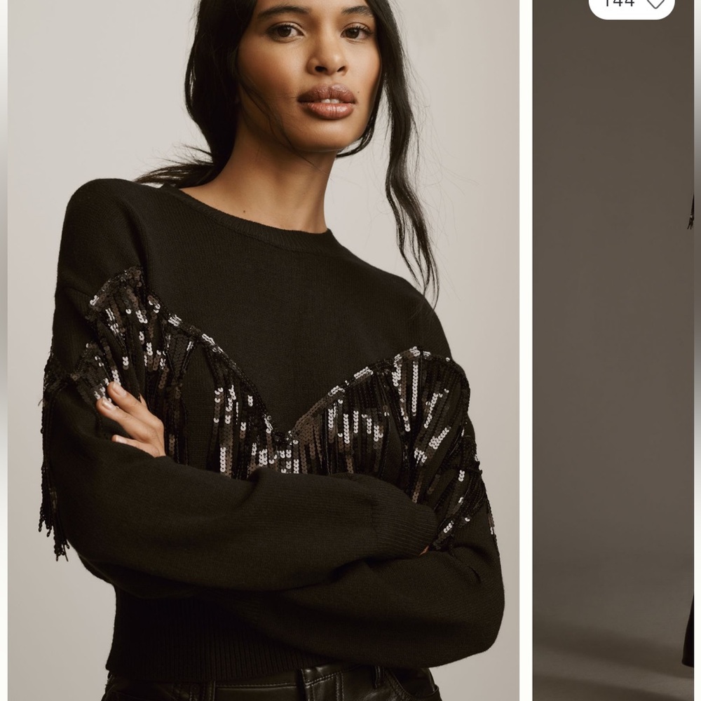 Anthropologie Pullover Sweater with Sequin Fringe. Size L